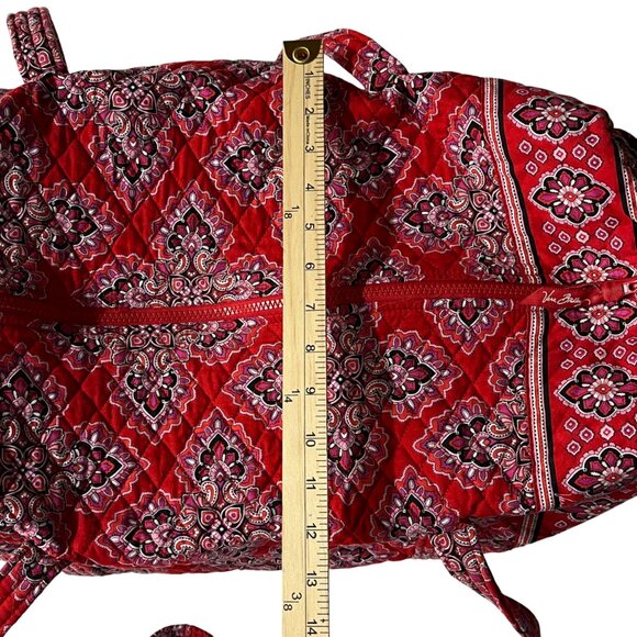 Vera Bradley Frankly Scarlet Duffel Bag Double Handle Quilted Pocket On Side Zip - Picture 11 of 12